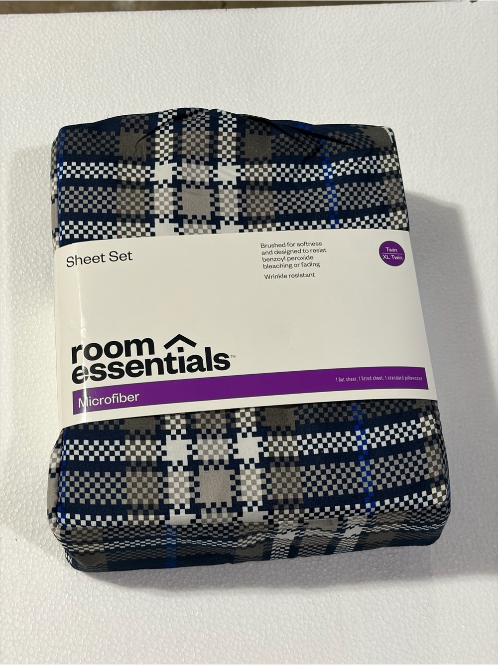 Target Room Essentials Microfiber Plaid Sheet Set - Navy, Gray, White
